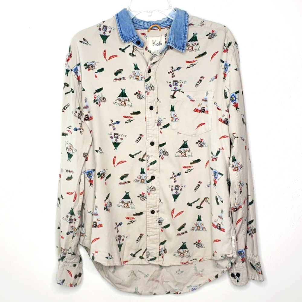 Koto Teepee Camping Button Down Shirt Size Medium
